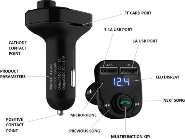 Transmisor FM Bluetooth para Carro con Manos Libres